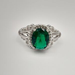 Silver Ring with Green Gemstone